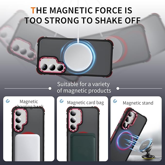 Magnetic for Samsung Galaxy S25 Case/S24 Case Red Fit for MagSafe Military-Grade Shockproof Protection Adjustable Kickstand Slim Matte Anti-Fingerprint Cover Men Women