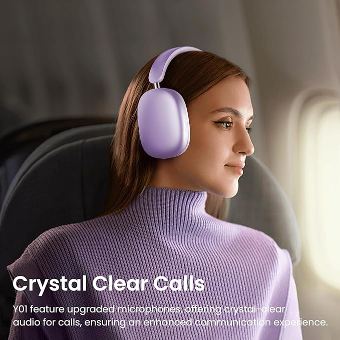 Y01 Wireless Over Ear Headphones, Noise Canceling Bluetooth 5.3 Headphones with Microphones,Hi-Res Audio,48H Playtime,Foldable,Breathable Soft Earpads for iOS/Android/Samsung/PC-Purple