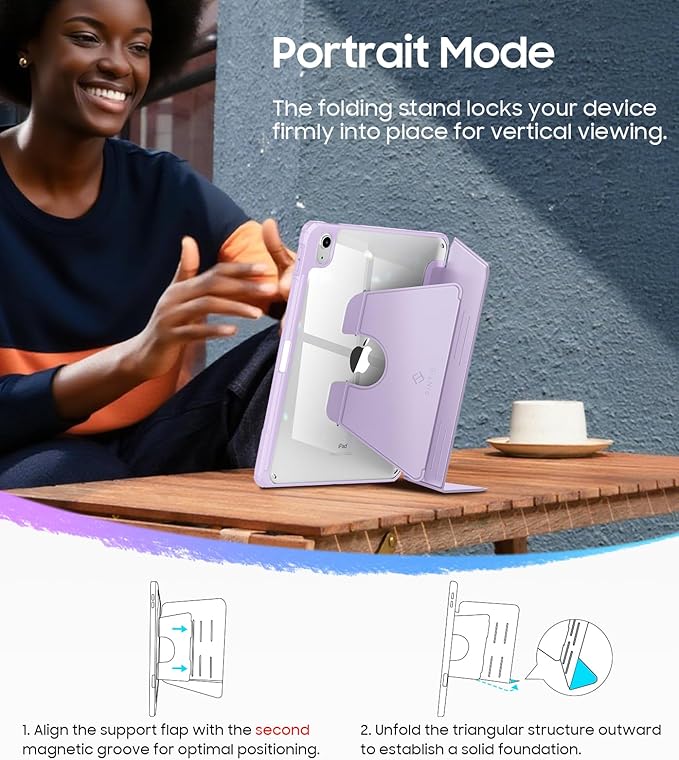 Fintie Vertical Stand Case for iPad (A16) 11th Generation 11 Inch (2025), iPad 10th Generation 10.9 Inch (2022), Multi-Angle Viewing Clear Cover with Pencil Holder, Magnetic Ultra-Stable, Purple