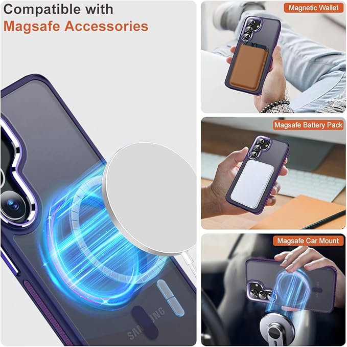 for Samsung Galaxy S23 FE Case Compatible with Magsafe, Color Hybrid Design Shockproof Protection with Anti-Slip Grip, Magnetic Translucent Phone Case for Galaxy S23 FE (Dark Purple)