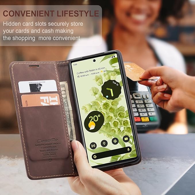 for Google Pixel 6 Case, Flip Wallet Leather Case with Card Holder Magnetic Closure Shockproof Kickstand Protective Phone Cases Cover for Google Pixel 6,Coffee