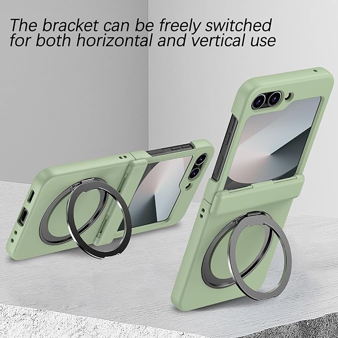 Magnetic Case for Samsung Galaxy Z Flip 6 Compatible with Magsafe, Built-in Kickstand & TPU Hinge Protection Flip 6 Case, Matte PC Cover Ultra Shockproof Phone Case for Z Flip6 (Light Green)