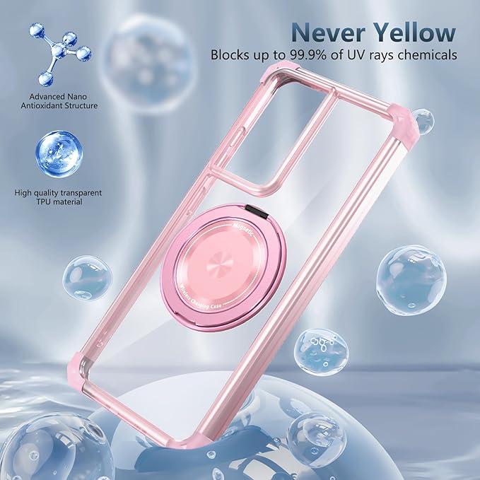 for Samsung Galaxy S21 Ultra Case Magnetic Compatible with MagSafe Wireless Charging,for S21 Ultra Case Built-in Kickstand Ring,with Screen Protector Military Grade Protection Shockproof Pink