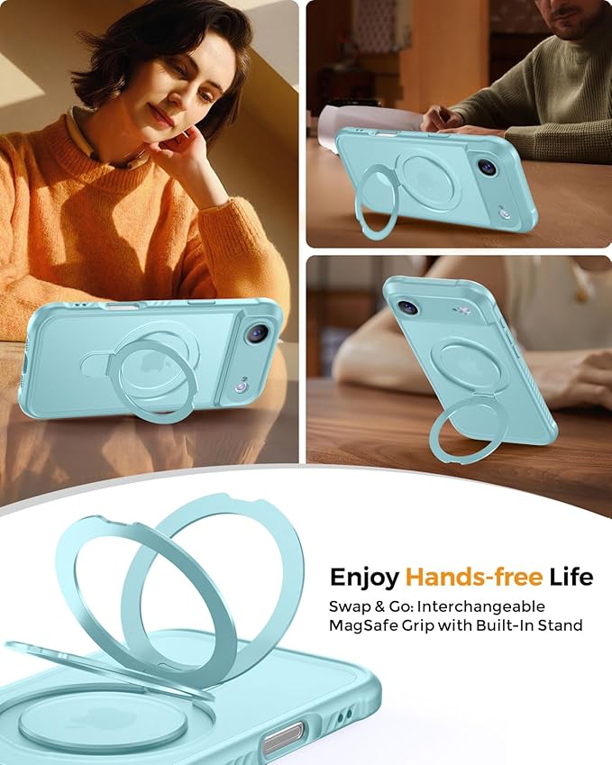 MOCCA Compatible with iPhone Air Case with Magnetic Invisible Stand [Full Camera Protection] [Compatible with Magsafe] Military Drop Shockproof Translucent Matte Phone Case Cover 6.5",Blue