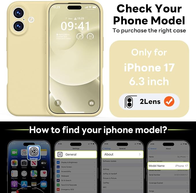 Vooii Magnetic Compatible with iPhone 17 Case (Compatible with Magsafe) (Upgraded Camera Protection) Liquid Silicone Shockproof Full Body Protective Phone Cover for Women Men, Creamy Yellow, 6.3"