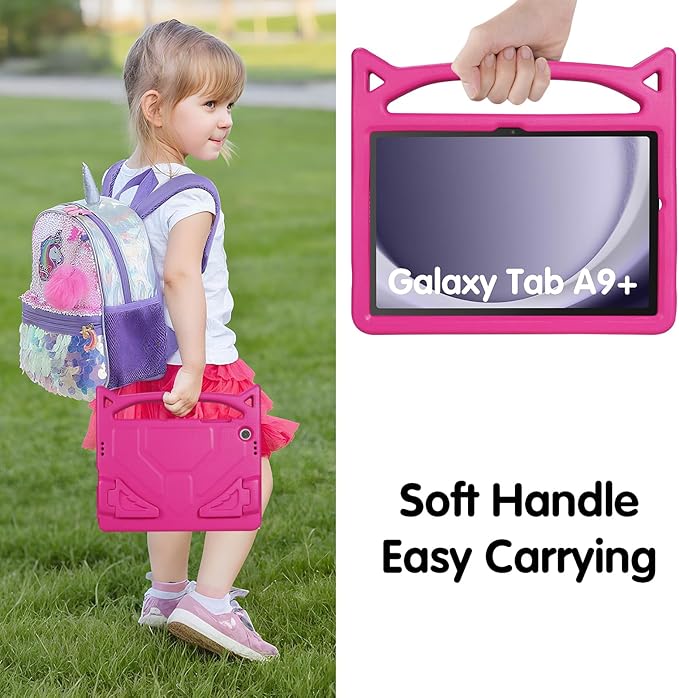 Kids Case for Samsung Galaxy Tab A9 Plus 11inch 2023, Lightweight Durable Shockproof Samsung Galaxy Tab A9+ Cover with Handle,Build-in Kickstand for Kids (Pink)
