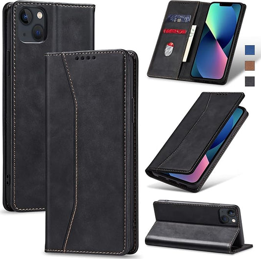 Jasonyu Flip Wallet Case for iPhone 13,Leather Magnetic Folio Cover with Card Holder,Kickstand - TPU Shockproof Durable Protective Phone Case,Black