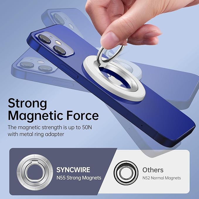 SYNCWIRE Magnetic Phone Ring Holder for MagSafe, 360° Rotation Cell Phone Grip Stand Finger Ring Kickstand Two-Sided Magnet Compatible with iPhone 17 Pro Max 16 15 14 13 12 MagSafe Accessories