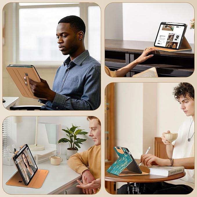 MoKo for iPad (A16) 11th Generation Case 11 inch 2025, iPad 10th Generation Case 10.9" 2022 with Pencil Holder & Pocket, Premium Leather Folio Stand Cover, Multiple Viewing Angles, Apricot Blossom