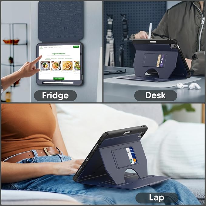 SEYMAC for iPad Air 11 inch Case M3/ M2 (2025/2024), Full Protective Auto Sleep/Wake Strong Magnetic Cover with 5 Standing Angles, Pencil Holder, Navy Blue