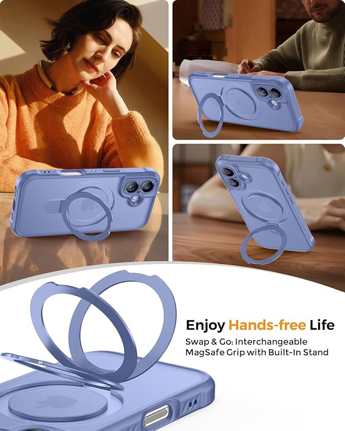 MOCCA Compatible with iPhone 17 Case with Magnetic Invisible Stand [Full Camera Protection] [Compatible with Magsafe] Military Drop Shockproof Translucent Matte Phone Case Cover 6.3",Lavender Grey