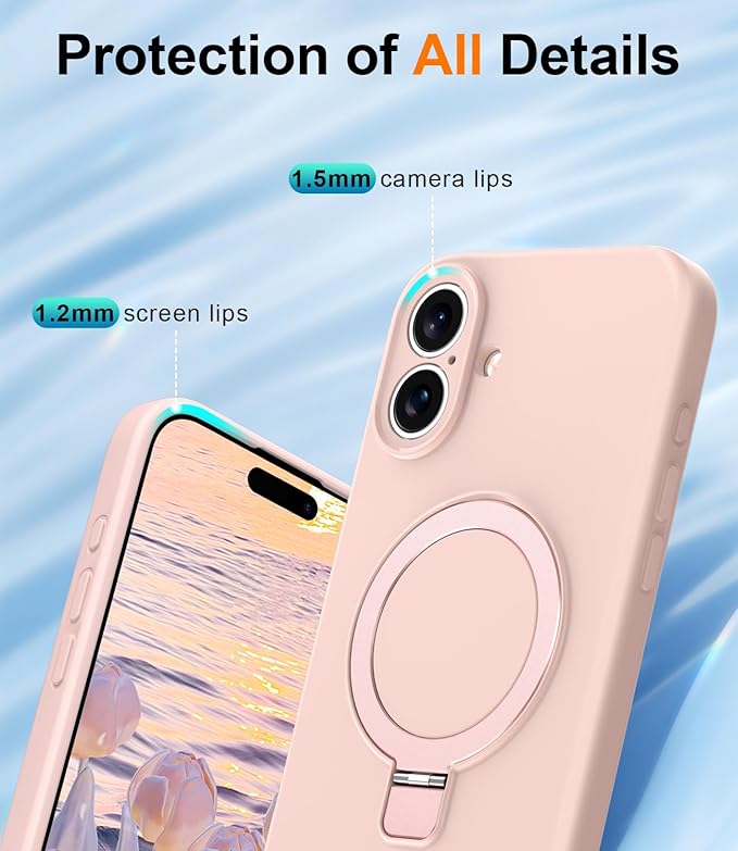 ZHK Liquid Silicone Designed for iPhone 16 Case with Magnet Stand, [Precise Camera Lens Protection][Mil-Grade Drop Shockproof][Soft Anti-Scratch Microfiber Lining] Slim Fit Cover, Pink