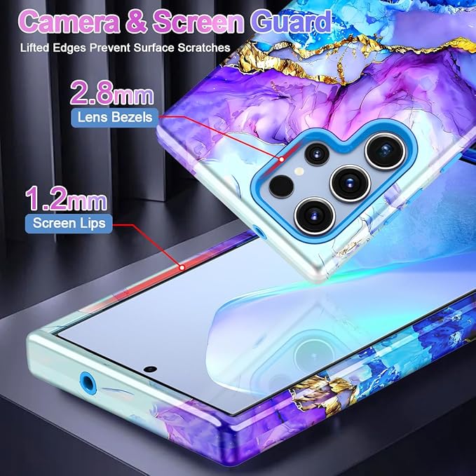 Casetego for Galaxy S23 Ultra Case,Compatible with MagSafe,[Military Grade Drop Test] Full Body Protection Slim Shockproof Rugged Marble Women Case for Samsung Galaxy S23 Ultra 6.8 inch,Azure Blue