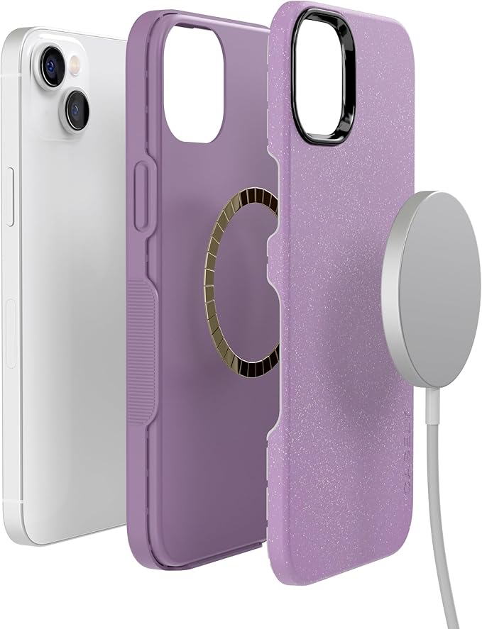 Casely iPhone 14 Case | Lavender Waves | Purple Shimmer Glitter | Bold Protective Design | Compatible with MagSafe