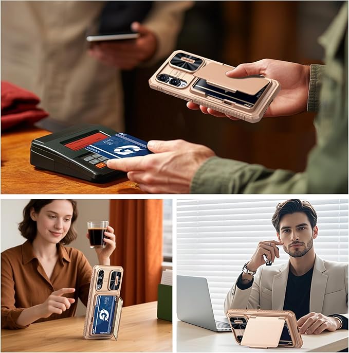 for Samsung Galaxy S25 Edge Case Wallet with RFID [Cards Holder][Camera Cover][Edge Raised] Full Body Shockproof Silicone Protective Phone Case for Galaxy S25 Edge 2025 (Champagne Gold)