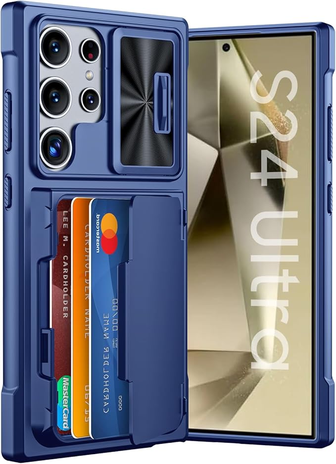 for Samsung Galaxy S24 Ultra Wallet Case with RFID Blocking Card Holder, Camera Cover and Kickstand, Full Body Shockproof Wallet Case for S24 Ultra 6.8Inch 2024 for Women Men-Blue(Upgraded)