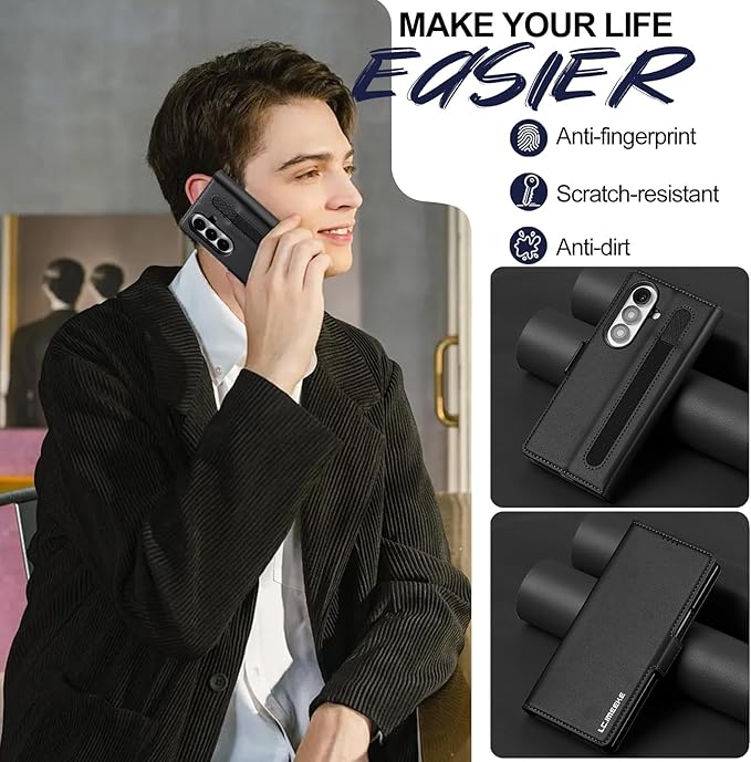 HXY Wallet Case for Samsung Galaxy Z Fold 7 with S Pen Holder, PU Leather Magnetic Flip Case for Men Women with Card Holder Kickstand Shockproof Protection Case for Galaxy Z Fold 7 2025 (Black)