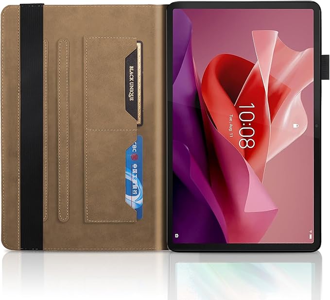 Case for Lenovo Tab P12 12.7 Inch 2023, PU Leather Cover Lightweight Flip Stand Shell with Elastic Band & Card Holder for Lenovo Tab P12 SM-TB370FU/TB371FC-Brown