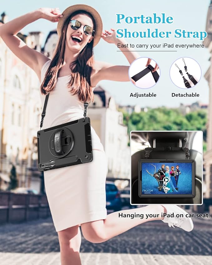 Case for Samsung Tab S8/S7 11 Inch 2022/2020: TPU Protective Cover for Galaxy Tablet S8/S7 11 Inch 2022/2020 with Stand - Handle - Shoulder Strap - S-Pen Holder -Black