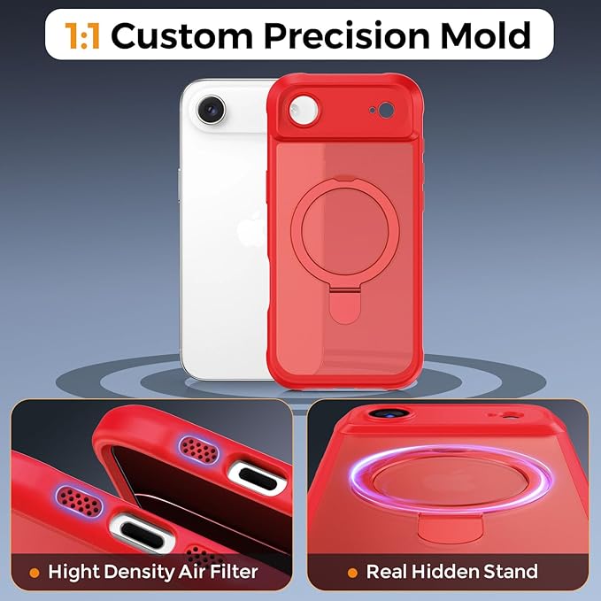 MOCCA Compatible with iPhone Air Case with Magnetic Invisible Stand [Full Camera Protection] [Compatible with Magsafe] Military Drop Shockproof Translucent Matte Phone Case Cover 6.5",Red