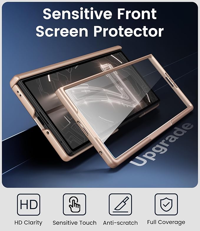 for Samsung Galaxy Z Fold 7 Case with Front Glass Screen Protector, Slim Profile with Kickstand, Rugged Hard Full Body Cover, Daily Drop Protective Phone Case for Samsung Z Fold 7 5g 2025, Rose Gold