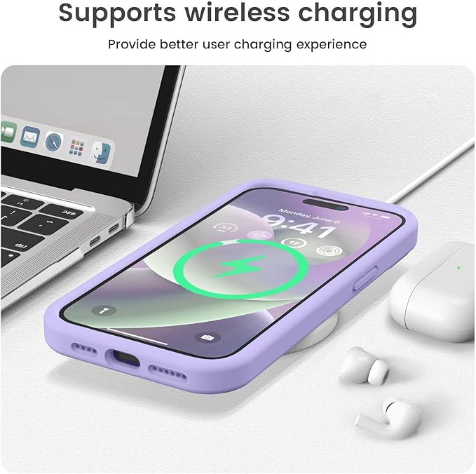 Vooii Compatible with iPhone 15 Pro Case, Upgrade Liquid Silicone, [Enhanced Camera Protection] [Soft Anti-Scratch Microfiber Lining] Shockproof Phone Case for iPhone 15 Pro 6.1 inch - Light Purple