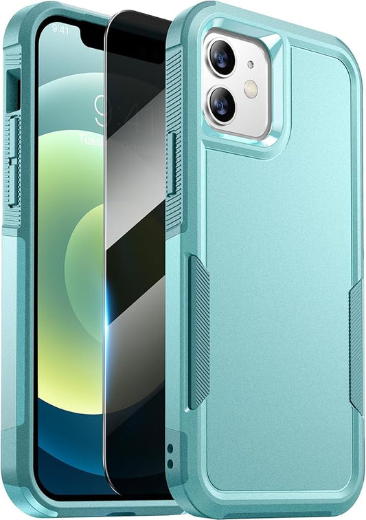 Diaclara Designed for iPhone 12 Case/iPhone 12 Pro Case, [with Privacy Screen Protector] [Anti Spy] [Military Grade Drop Protection] Heavy Duty Full-Body Shockproof Phone Case, Mint Green