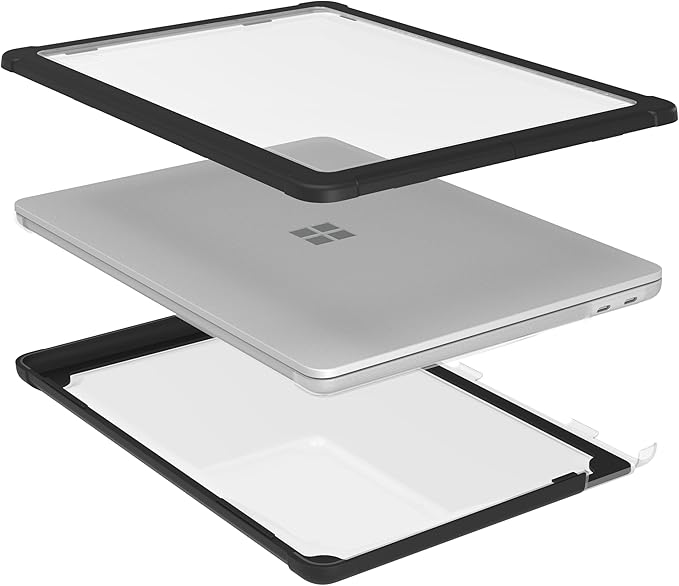 STM Dux Case for Microsoft Surface Laptop 13" (1st Edition) – Rugged Slim Protective Shell with Transparent Back, Non-Slip Feet, Open-Hinge Cooling, TPU Clip-On Design, Full Port Access - Black