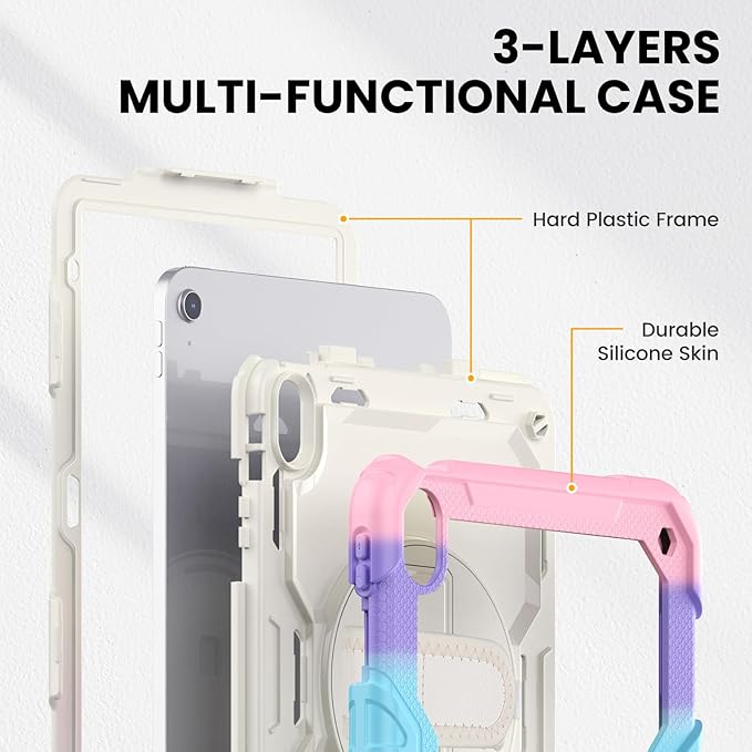 timecity for iPad (A16) 11th/ 10th Generation Case 11''/ 10.9 Inch (2025/2022) - Heavy Duty Protective Cover with Screen Protector, Stand, Shoulder Strap & Pencil Holder | Kids-Friendly - Pink Camo