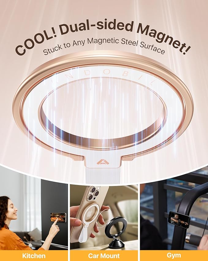 andobil [2025 Unrivaled Stability] Magnetic Phone Grip Holder for MagSafe Ring Stand Holder Kickstand Compatible with MagSafe Accessories for iPhone 17 Air 16 Pro Max Plus 15/14/13/12&Android,Rosegold