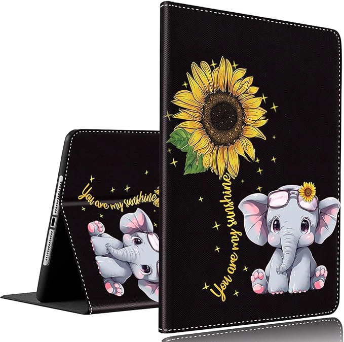 Case for Samsung Galaxy Tab A9 Plus 11 inch 2023，Slim Fit Foldable Standing Cover Case with Auto Sleep/Wake for Galaxy Tab A9+ 11’2023 (SM-X210/X216/X218)，Cute Elephant and Sunflower