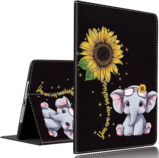 Case for Samsung Galaxy Tab A9 Plus 11 inch 2023，Slim Fit Foldable Standing Cover Case with Auto Sleep/Wake for Galaxy Tab A9+ 11’2023 (SM-X210/X216/X218)，Cute Elephant and Sunflower
