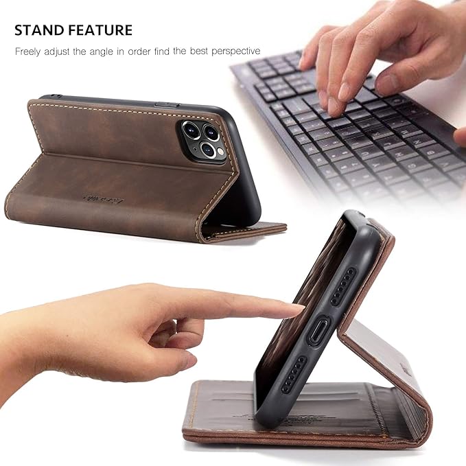 for iPhone 11 Pro Max Case, Flip Wallet Leather Case with Card Holder Magnetic Closure Shockproof Kickstand Protective Phone Cases Cover for iPhone 11 Pro Max, Coffee