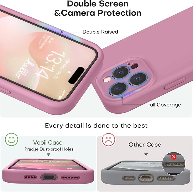 Vooii Compatible with iPhone 16 Pro Case, Liquid Silicone Upgrade [Camera Protection] [Soft Anti-Scratch Microfiber Lining] Shockproof Phone Case for iPhone 16 Pro 6.3 inch - Lavender Purple