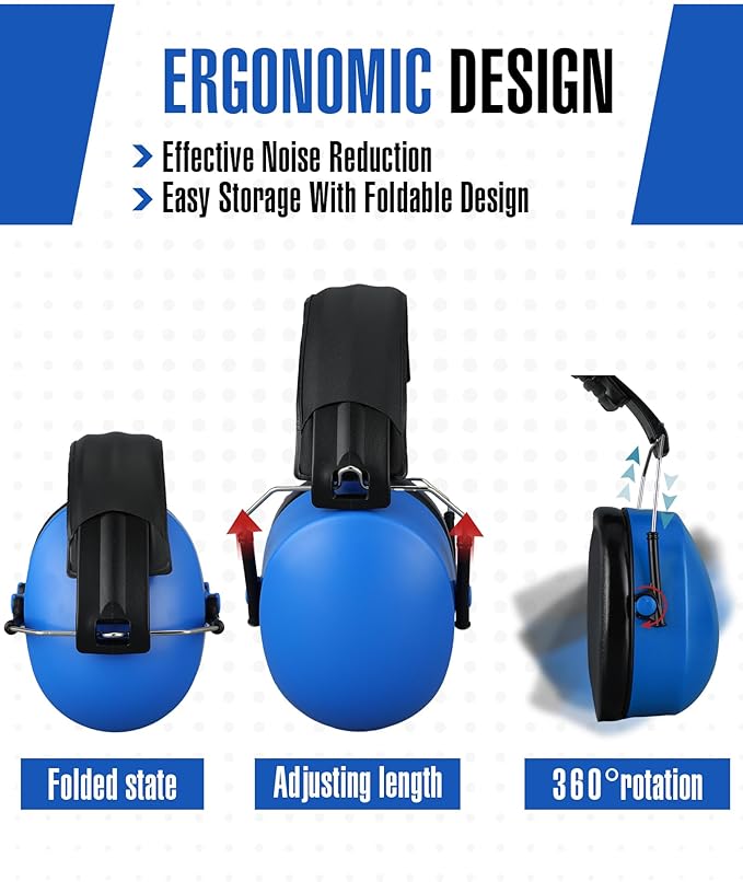 12 Pcs Hearing Protection Ear Muffs NRR 28dB Noise Reduction Headphones Shooting Ear Protection Earmuffs(Blue)