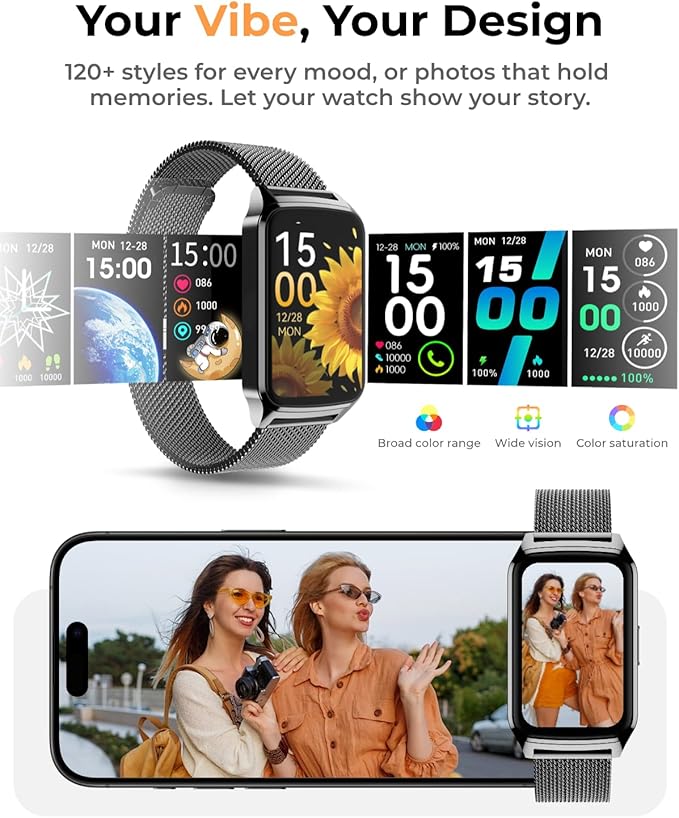 Fitness Tracker Watch for Women Men, Step Counter Work For iPhone and Android, IP68 Waterproof, Activity Track with Calorie, Sleep Monitor, 110+ Sports Modes Pedometer Smart Smartwatch (Black, 1.57)