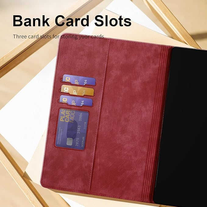 Vine Funda para for Samsung Galaxy Tab A 10.1 2019 SM-T510 T515, Soft Touch Premium Faux Leather Made with Card Slots, Water-Proof Precise Cutouts Compatible with Samsung Tab A 2019 Case Wine Red