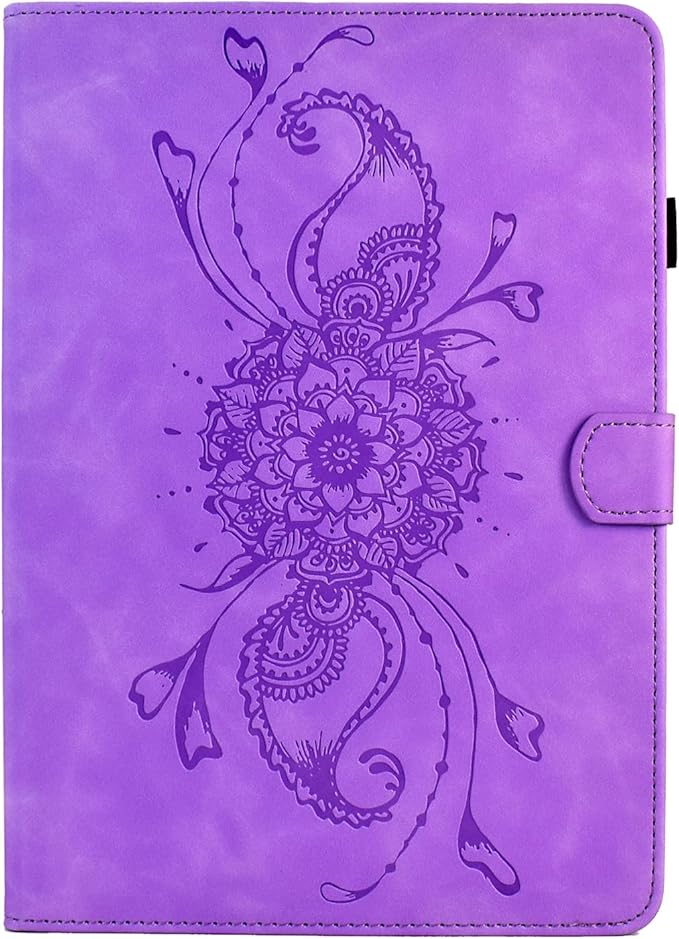 Mandala Flower Case Compatible with Galaxy Tab A9+ Plus 11 Inch 2024 2023 (SM-X210/X216/X218), Cute Elegant Embossed Suede Leather Folio Stand Case Protective Cover with Auto Wake/Sleep, Purple