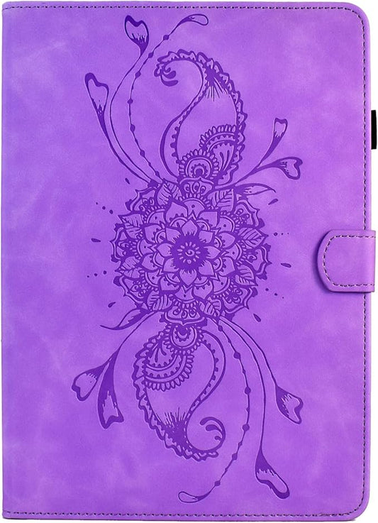 Mandala Flower Case Compatible with Galaxy Tab A9+ Plus 11 Inch 2024 2023 (SM-X210/X216/X218), Cute Elegant Embossed Suede Leather Folio Stand Case Protective Cover with Auto Wake/Sleep, Purple