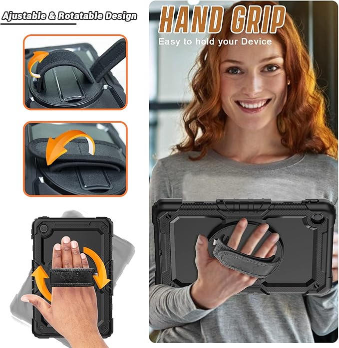 Herize Case for Lenovo Tab M10 Plus 3rd Gen 10.6 Inch 2022 | TB125FU/TB128FU/TB128XU Case with Screen Protector Pen Holder | 3 Layer Shockproof Rugged Sturdy Rubber Protective Case W/Shoulder Strap