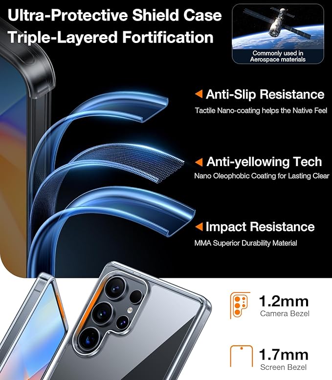 TORRAS Shockproof for Samsung Galaxy S25 Ultra Case, [Non-Yellowing] [12FT Military-Grade Protection] Transparent Slim Case for Samsung S25 Ultra Case, Diamond Clear, Hard, 6.9'' Guardian Series