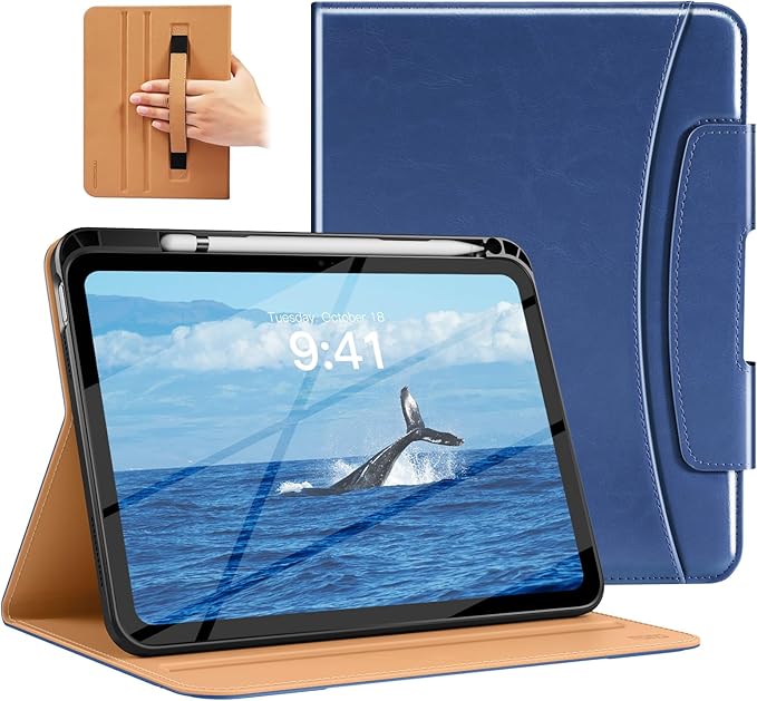 MoKo for iPad (A16) 11th Generation Case 11 inch 2025, iPad 10th Generation Case 10.9" 2022 with Pencil Holder & Pocket, Premium Leather Folio Stand Cover, Multiple Viewing Angles, Navy Blue