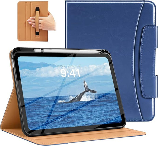 MoKo for iPad (A16) 11th Generation Case 11 inch 2025, iPad 10th Generation Case 10.9" 2022 with Pencil Holder & Pocket, Premium Leather Folio Stand Cover, Multiple Viewing Angles, Navy Blue