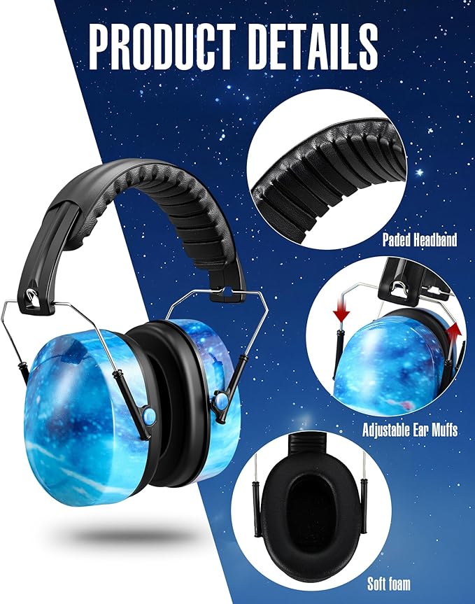 12 Pcs Hearing Protection Ear Muffs NRR 28dB Noise Reduction Headphones Shooting Ear Protection Earmuffs (Starry Sky Blue)