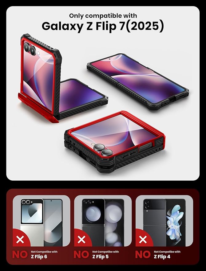 i-Blason for Samsung Galaxy Z Flip 7 Case with Stand, [Tempered Glass Screen Protector] [Hinge Protection] [Belt-Clip], Full-Body Military Protection Phone Case for Samsung Z Flip 7, Armorbox, Red