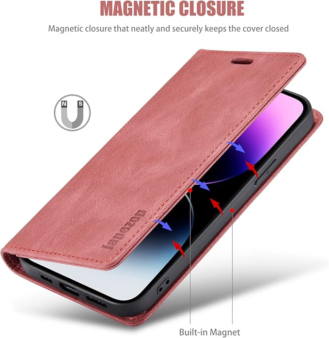japezop Compatible with iPhone 14 Pro Wallet Case,with [RFID Blocking] Credit Card Slots Folio Magnetic Stand,Leather Flip Case Wallet for iPhone 14 Pro 5G 6.1 Inch (Red)