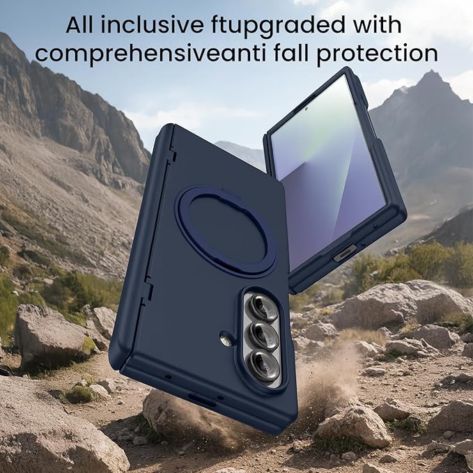 360° Rotatable Stand for Samsung Galaxy Z Fold 7 Case,Compatible with MagSafe, 16FT Mil-Grade Shockproof for Z Fold 7 Case 6.5"，Blue