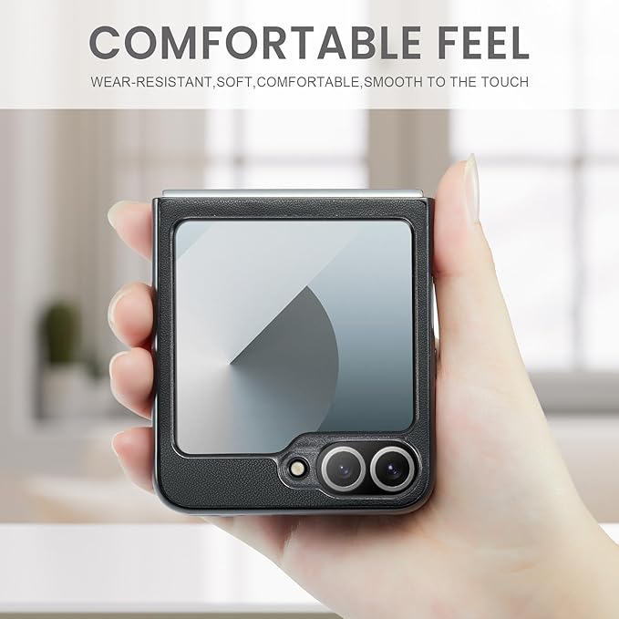 for Samsung Galaxy Z Flip 6 Case, Premium PU Leather Case Anti Scratch Slim Phone Shockproof Protective Phone Cover for Samsung Galaxy Z Flip6, Black