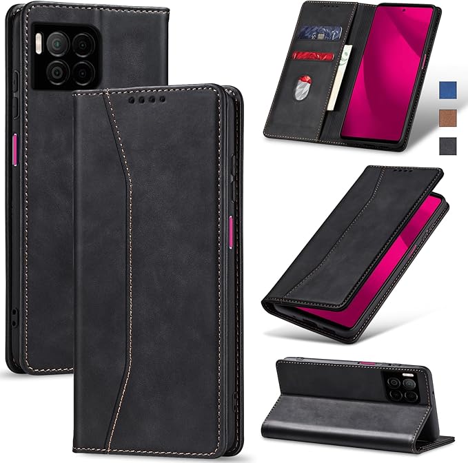 Jasonyu Flip Wallet Case for T-Mobile Revvl 7 Pro,Leather Magnetic Folio Cover with Card Holder,Kickstand - TPU Shockproof Durable Protective Phone Case,Black