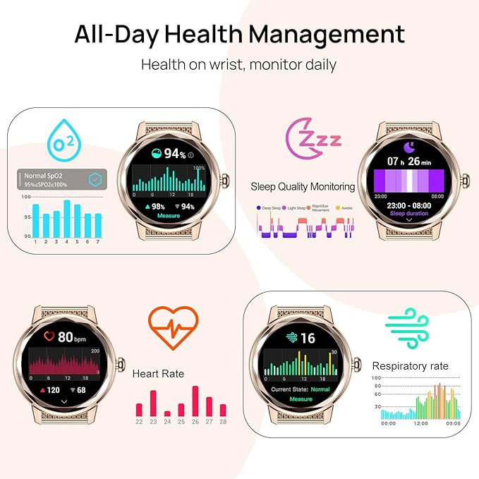 Smart Watch for Women,Fitness Tracker with Heart Rate/SpO2 Monitor, IP67 Elegant Woman Watch with Answer Calls&Dials, Compatible iOS Android, Rose Gold Sports Smartwatch, 2 Bands